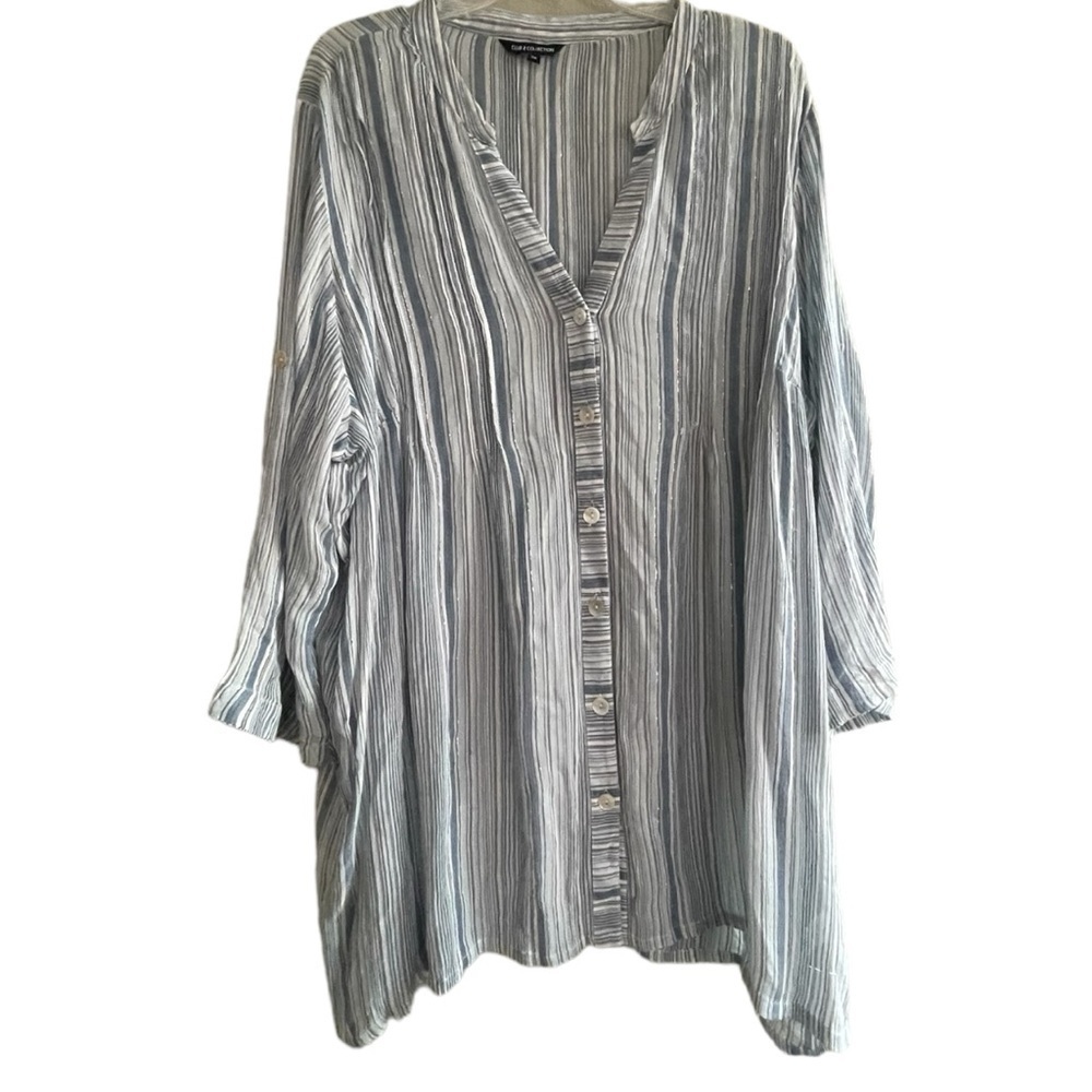 Club Z Collection 3X Women's Blue White Rayon Swimsuit Cover-up Shirt Top.
